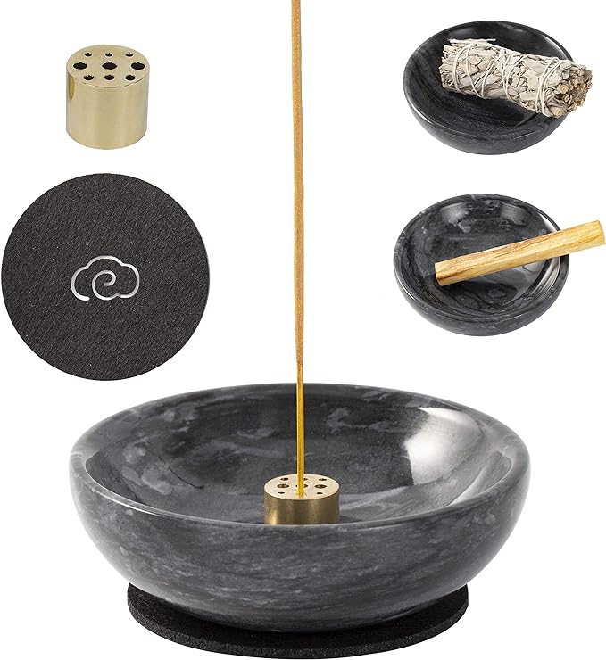 Incense Holder, Beautiful Natural Marble Incense Burner for Meditation, 9 Incense Holes Suitable for Most Types (Black) - Bloomnest