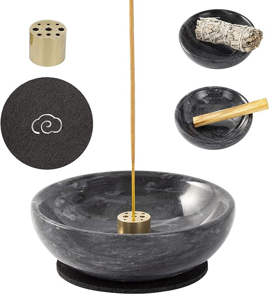 Incense Holder, Beautiful Natural Marble Incense Burner for Meditation, 9 Incense Holes Suitable for Most Types (Black) - Bloomnest