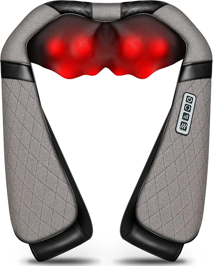 Blue Elf Shiatsu Electric Neck Back Massager Pillow 3D Kneading with Heat for Shoulder, Lower Back, Foot, Leg Muscles Pain Relief Relax in Car Office and Home (Gray)