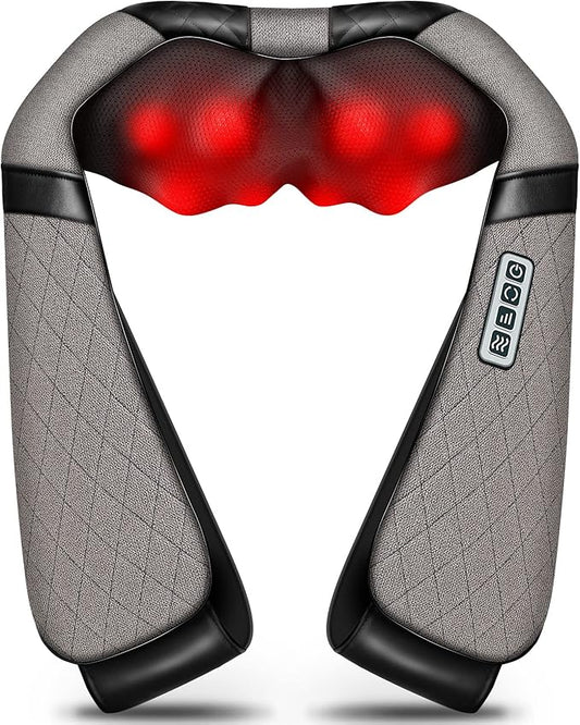 Blue Elf Shiatsu Electric Neck Back Massager Pillow 3D Kneading with Heat for Shoulder, Lower Back, Foot, Leg Muscles Pain Relief Relax in Car Office and Home (Gray)