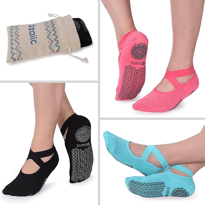 Ozaiic Pilates Socks for Women Non Slip Grip, Yoga Socks with Grippers for Barre, Hospital, Ballet, Dance, Barefoot Workout - Bloomnest