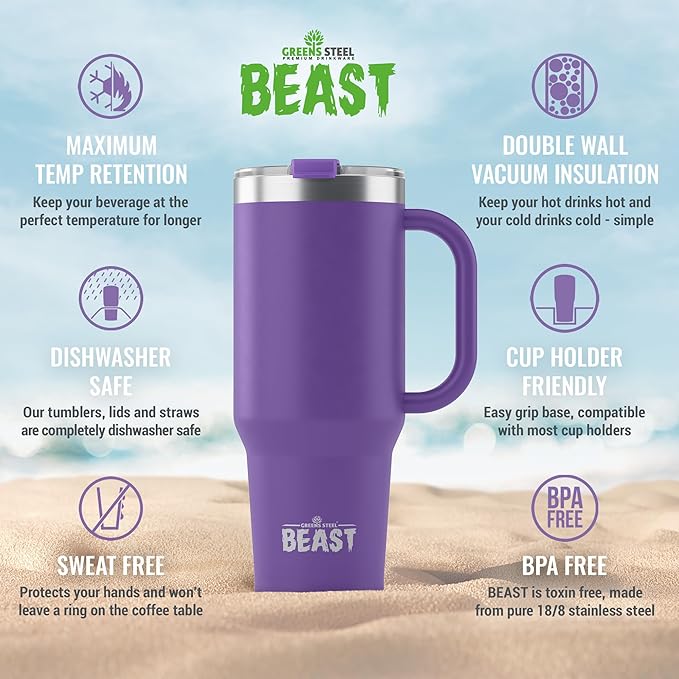 Beast 42 oz Tumbler Stainless Steel Vacuum Insulated Coffee Ice Cup Double Wall Travel Flask (Deep Purple) - Bloomnest