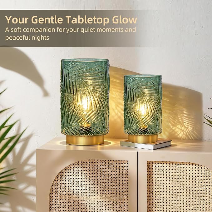 Battery Operated Table Lamp, Cordless Lamps for Home Décor, Nightlight with LED Bulb with Timer for Living Room Bedroom Tabletop Entryway Centerpiece Gift(S Green) - Bloomnest