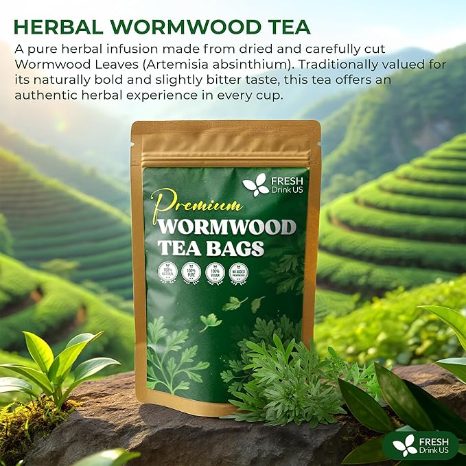 FreshDrinkUS, Premium Wormwood Tea - 75 Tea Bags - Handcrafted Herbal Blend, Caffeine-Free – Smooth Taste & Naturally Refreshing. - Bloomnest