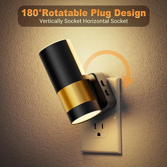 JandCase Plug in Night Light, Rotating Night Light with 3 Colors, 3000K/5000K/Amber, Dimmable Night Lights with Dusk to Dawn Sensor, 360°Rotatable, LED Nightlight for Bathroom Bedroom Hallway, 2 Pack - Bloomnest