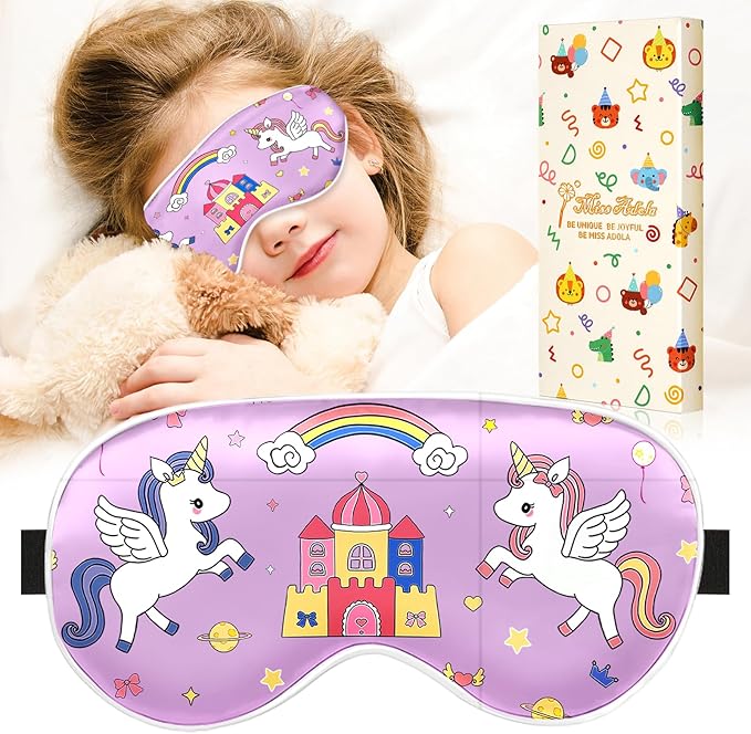 Sleep Mask for Kids - Silk Eye Mask for Sleeping Cute Cartoon Kids Sleep Mask for Boys Girls Teens Soft Smooth Adjustable Straps Silk Kids Eye Cover, CP Unicorn - Bloomnest