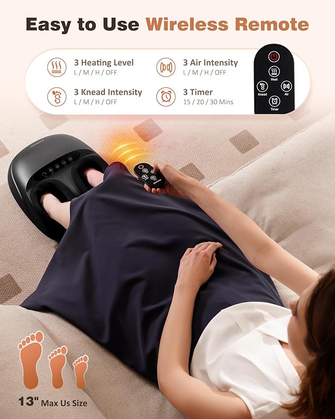 Foot Massager Machine with Heat, Shiatsu Deep Kneading Foot Massager with Remote, Compression, Multi-Massage Modes, Auto-Off Timers, Gifts for Women Men - Bloomnest