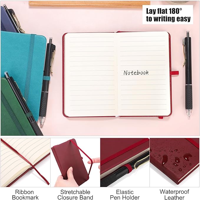 Aodaer 50 Sets Pocket Notebook Journal with Pens, 160 Pages, 3.5 x 5.5 Inch Mini Lined Journal Notebook A6 Leather Hardcover College Ruled Notepad with Pen Holder for School Office, Deep Multicolor - Bloomnest
