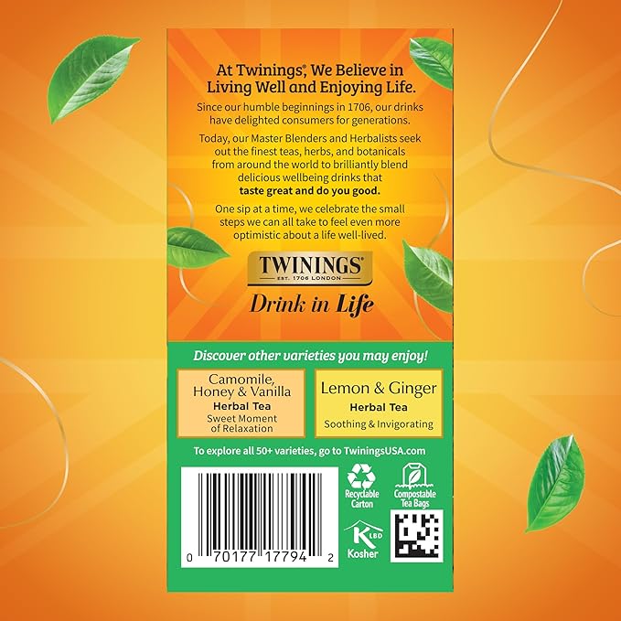 Twinings Decaffeinated Green Tea Individually Wrapped Bags, 20 Count (Pack of 1), Smooth Flavour, Enticing Aroma, Enjoy Hot or Iced, 20 Teabags - Bloomnest