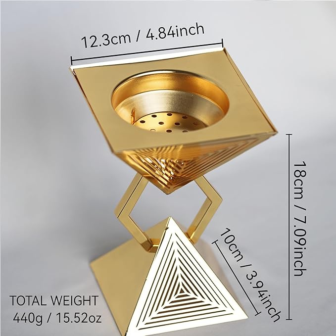 Geometric Charcoal Incense Burner Holder- Gold Electroplated Metal Burner with Anti-Oxidation Coating, Premium Bakhoor Burner for Home Decor and Meditation, Unique Triangle Design Spiritual Gift - Bloomnest