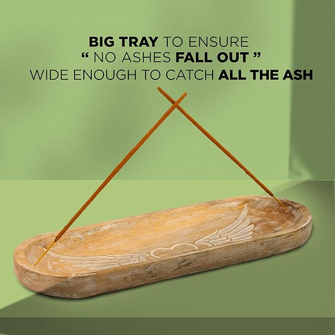 Hand Carved Incense Holder-Incense Burner/Ash Catcher/Handmade Wooden Insence Tray – Modern Gift Home/Room/Kitchen Décor Size 11x4x1.5 Inches