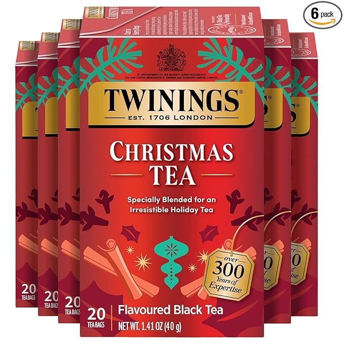 Twinings Christmas Black Tea Individually Wrapped Bags, 20 Count (Pack of 6), Aromatic Cinnamon & Clove, Caffeinated, Enjoy Hot or Iced, 120 Teabags - Bloomnest