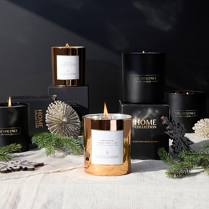 Benevolence LA Wild Lavender Wood Wick Candle | Soy Christmas Scented Candles for Home | Holiday Candle Gifts for Women and Men | Home Fragrance | Aromatherapy | Bathroom Freshener | 8oz, 45 Hour Burn - Bloomnest