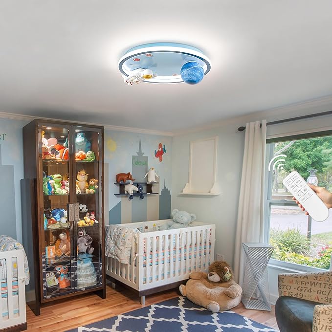 Astronaut Ceiling Light Fixture 20“ Dimmable Kids Flush Mount Ceiling Lights for Bedroom LED Chandelier 3000K-6000K with Remote Children Ceiling Lamp for Kitchen,Nursery Room - Bloomnest