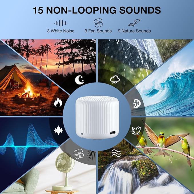 Portable Sound Machine + Travel Case, Mini White Noise Machine for Sleeping & Travel Case - Bloomnest