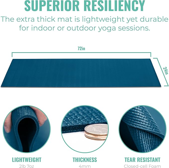 Elevate Yoga Mats, 10 Pack, 72" Long x 24" Wide, 4 mm Thick, Non-Slip and Easy to Clean Gym Mats for Schools and Studios - Bloomnest