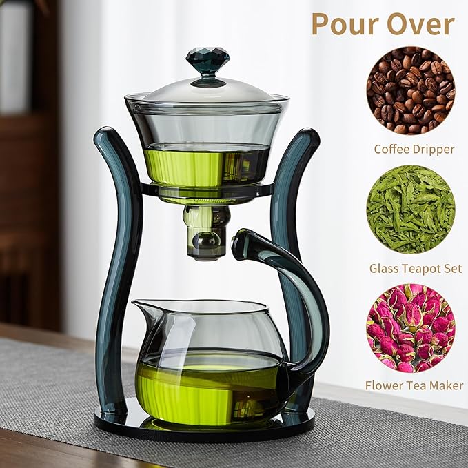 Glass Teapot Tea Pot Magnetic Ball, 12 OZ Drip-Teapot With Infuser, Semi-Automatic Tea Set,350Ml Turkish Tea pot, Kungfu Tea Set - Bloomnest