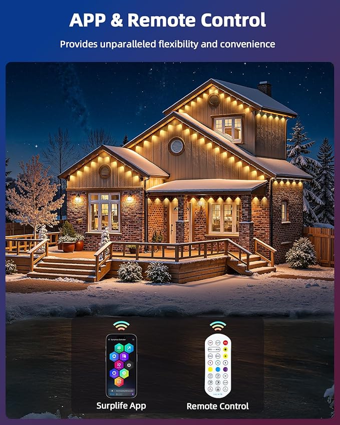 REYLAX 50FT Permanent Outdoor Lights with 30 LED Lights, RGB+IC Eaves Lights, IP67 Waterproof, Multi Scenes for Outdoor Christmas Holidays Decor, Works with APP & Remote Control, White - Bloomnest