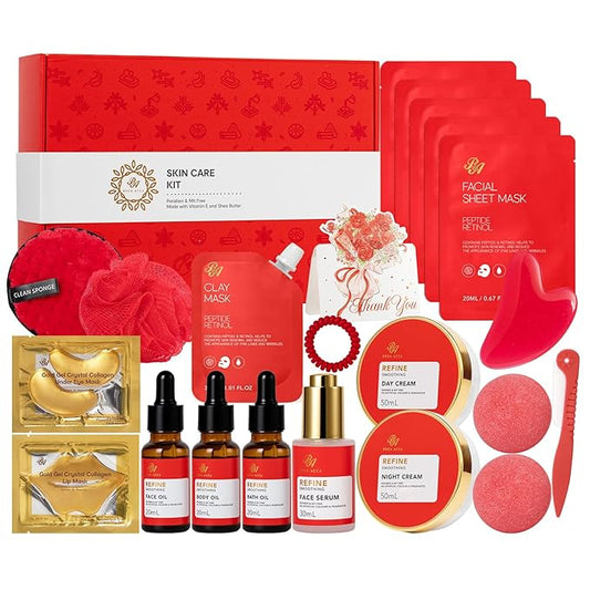 Valentines Day Gifts for Women, Rose 23 Pcs Facial Skin Care Set, Luxury Bath and Body Gifts, Spa & Self-Care Kit, Sheet Mask, Present, Birthday, Christmas, Mother Day, Anniversary, Bridal Shower