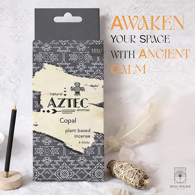 Soul Sticks Aztec Cinnamon Resin Incense Sticks, 90 Hrs Burn Time – 100% Natural, Hand-Rolled & Slow-Burning 6 Pcs| Artisan Blend for Yoga, Meditation, Relaxation, Aromatherapy (Copal)