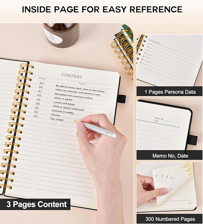 Spiral Notebook Journal for Women Men, 300 Numbered Lined Pages, College Ruled, A5 Hardcover Spiral Bound Notebook for School, Work, Note Taking Writing, Leather Spiral Journal Medium 5.9"x8.5" - Bloomnest