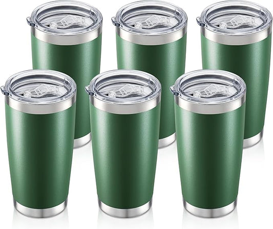 20 oz Tumbler Bulk with Lid Stainless Steel Insulated Tumblers Double Wall Vacuum Coffee Mug Powder Coated Tumbler Cups for Cold and Hot Drinks, Dark Green, 6 pack