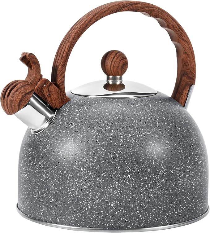 GGC 2.7QT/3L Whistling Tea Kettles for Stove Top, Stainless Steel Tea Kettle with for Boiling Water Milik or Coffee, Starry Gray Tea Pots with Wooden Anti Heat Handle - Bloomnest