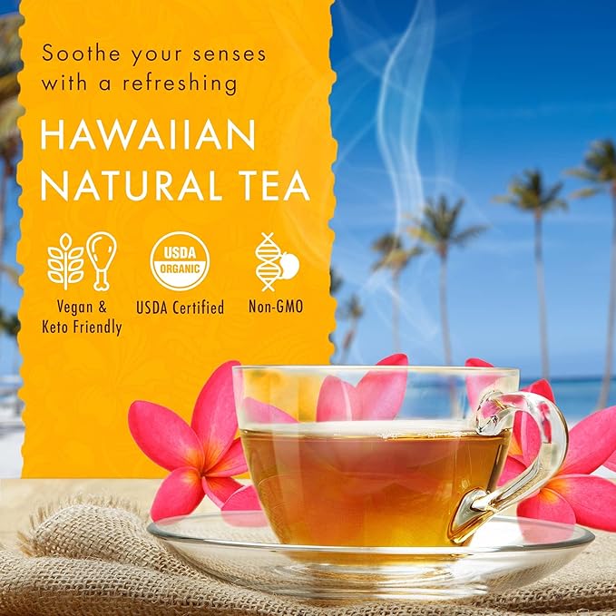 Hawaiian Natural Tea Mango Peach Flavored Organic Tea - Tropical Fruit Green and Black Tea Blend - Perfect Daily Cup & Gift for Special Occasions - 60 Tea Bags - Bloomnest