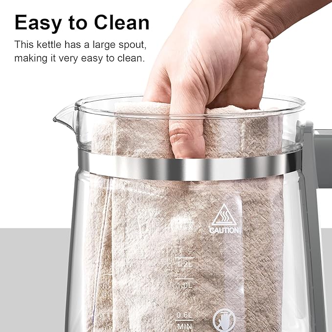 Electric Kettle, 1.5L Borosilicate Glass Hot Water Kettle Electric & Tea Kettle for Coffee or Tea, BPA Free, Auto Shut-Off, Stainless Steel, White, 1200w - Bloomnest