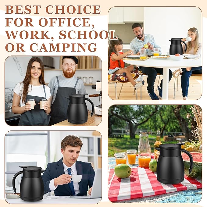 Norme 2 Pcs Thermal Coffee Carafe Insulated Stainless Steel Coffee Carafe for Hot Liquid Vacuum Thermal Pot Creamer Pitcher Dispenser with Brushes Keeping Hot Water Milk (Black,17 oz) - Bloomnest