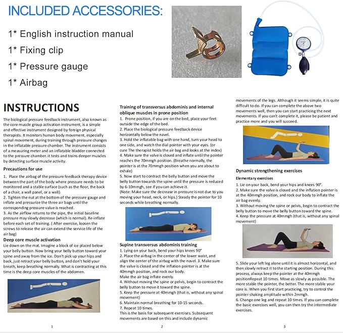 Core Strengthening Biofeedback Device Pressure Biofeedback Stabiliser Instrument for Rehabilitation of Core Muscles Prevents and Improves Lower Back and Neck Pain HHCCTEO