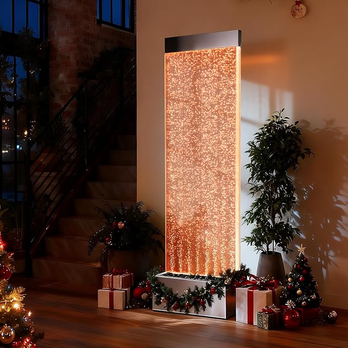 Bubble Wall Waterfall Fountain, Acrylic Indoor Floor Standing Water Wall with Changing LED Color Lights Remote Control, 64" x 19", Housewarming, Christmas Home Decor (Bubble Wall) - Bloomnest