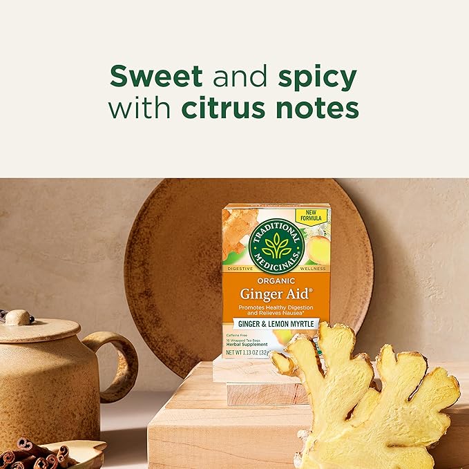 Traditional Medicinals Tea, Organic Ginger Aid, Promotes Healthy Digestion, 16 Tea Bags - Bloomnest