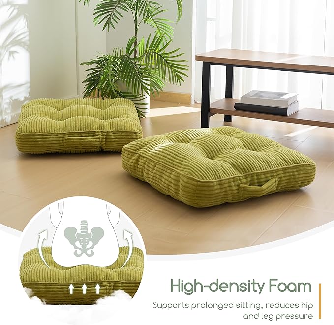 HIGOGOGO Washable Floor Pillow Cushion for Adults, Meditation Cushion Pillow, Large Square Floor Sitting, Removable Tufted Corduroy Cover, for Tatami Living Room or Yoga, 22x22 Inch, Machine Washable - Bloomnest