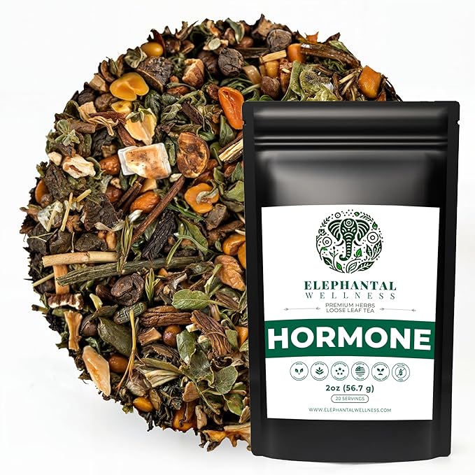Elephantal Wellness Premium Hormone Herbal Tea | PCOS, Hormonal Balance & Mood Support with Chaste Berry, Shatavari, Dong Quai & Black Cohosh | Handmade, Non-GMO, Caffeine-Free Loose Leaf Blend | 2oz Loose Leaf, 20 Servings - Bloomnest