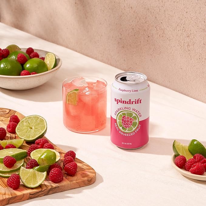 Spindrift Sparkling Water, Raspberry Lime Flavored, Made with Real Squeezed Fruit, Only 9 Calories per Can, 12 Fl Oz Cans, Pack of 24 - Bloomnest