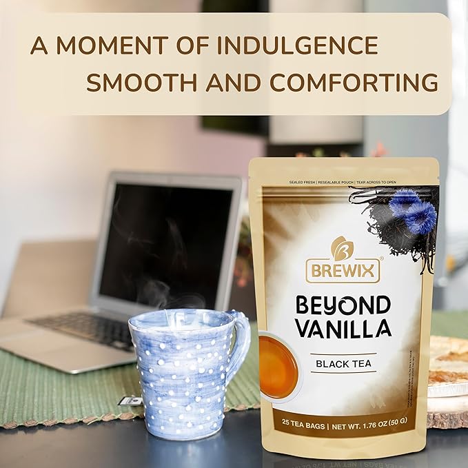 BREWIX, Vanilla Caramel Dessert Tea (25 Pyramid Black Tea Bags) | Naturally Flavored, Caffeinated & Sugar-Free | A Cozy & Indulgent Brew for Anytime Cravings - Bloomnest
