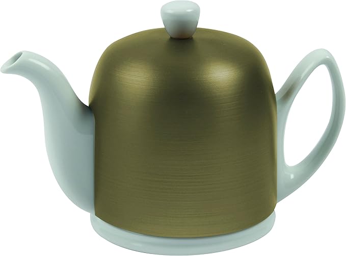 Degrenne Salam Luxury French Tea Pot - Porcelain Teapot with Bronze Aluminum Cover, Ceramic Tea Kettle for Loose Tea, Removable Infuser, 4 Cup Capacity, 24oz - Bronze - Bloomnest