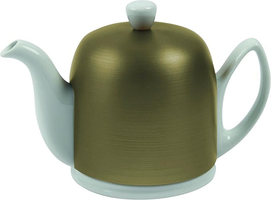 Degrenne Salam Luxury French Tea Pot - Porcelain Teapot with Bronze Aluminum Cover, Ceramic Tea Kettle for Loose Tea, Removable Infuser, 4 Cup Capacity, 24oz - Bronze - Bloomnest