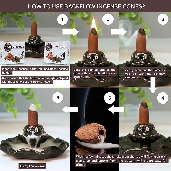 Cinnamon Backflow Incense Cones - Dual Pack of 10 Cones - Waterfall Incense