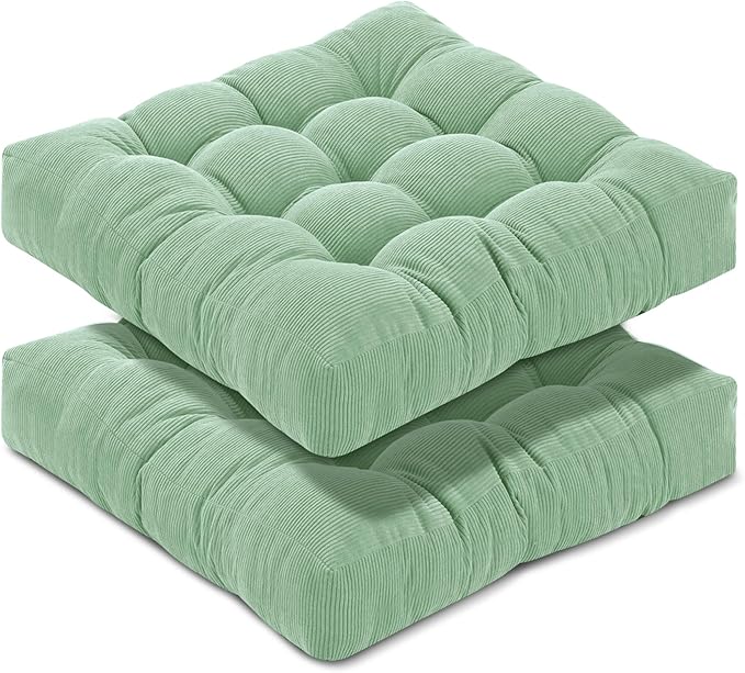 Floor Pillow Cushions for Adults Sitting Large Big Pillows for Floor Seating Square Memory Foam Thick Tufted, 22 x 22 Inch, Set of 2, Green - Bloomnest