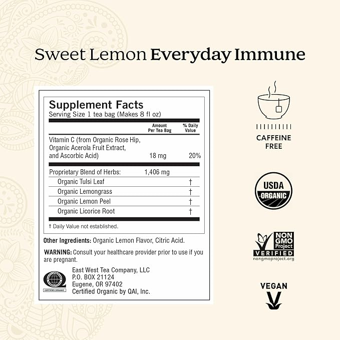 Yogi Tea Sweet Lemon Everyday Immune Tea - 16 Tea Bags per Pack (6 Packs) - Daily Immune Support Tea - Delicious Lemon Tea Bags - Includes Tulsi, Lemongrass, Rose Hip, Lemon Peel & More - Bloomnest