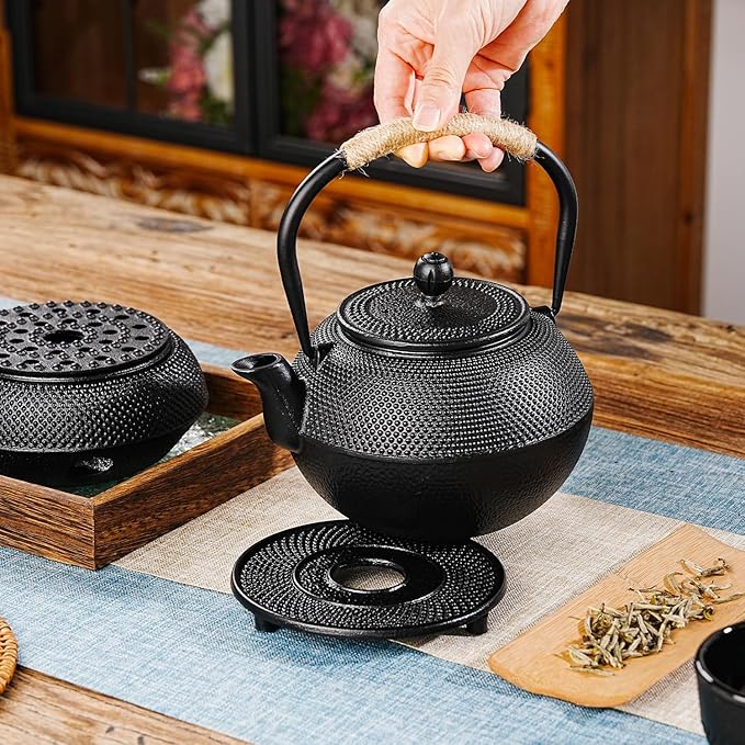 Sungmor Black Cast Iron Teapot Trivet - Heat-Resistant Japanese Tea Pot Stand, Textured Anti-Slip Base for Table and Counter Protection - Bloomnest