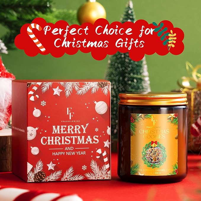 Christmas Candle, Christmas Cookies Scented Candles for Home, Holiday Candles Natural Soy Candle, Aromatherapy Candle 7 oz Jar Candles Christmas Gifts for Women Men - Bloomnest