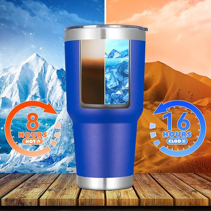 DOMICARE 30 oz Tumbler with Lid and Straw, Stainless Steel Tumblers Bulk, Insulated Vacuum Double Wall Travel Coffee Mug, Durable Powder Coated Tumbler Cups (Dark Blue, 12) - Bloomnest