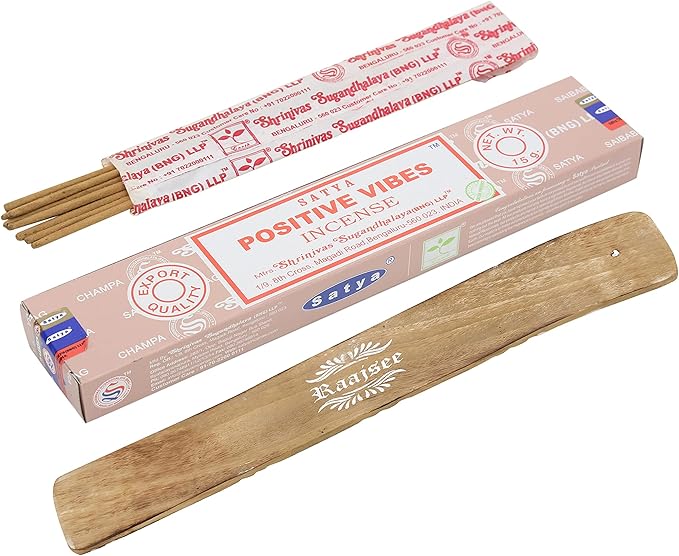Satya Positive Vibes Incense Sticks, Satya Bng (Bangalore) Insenses 15gmx3 Pack (45 GMS) with Raajsee Incense Holder Bundle, Satya Nagchampa Natural Incense - Bloomnest