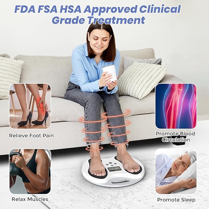 EMS Foot Massager for Neuropathy Relief, TENS Foot Nerve Circulation Stimulator for Pain Relief, Muscle Stimulator with 4 Body Pads, Relieves Swelling, Cramps, Plantar Fasciitis - Bloomnest