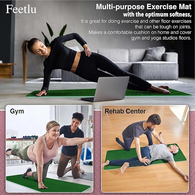Extra Thick Exercise Yoga Mat with Strap - 2/5 Inch (10MM), Non-Slip Workout Mat for Yoga, Pilates, and Floor Exercises - Bloomnest