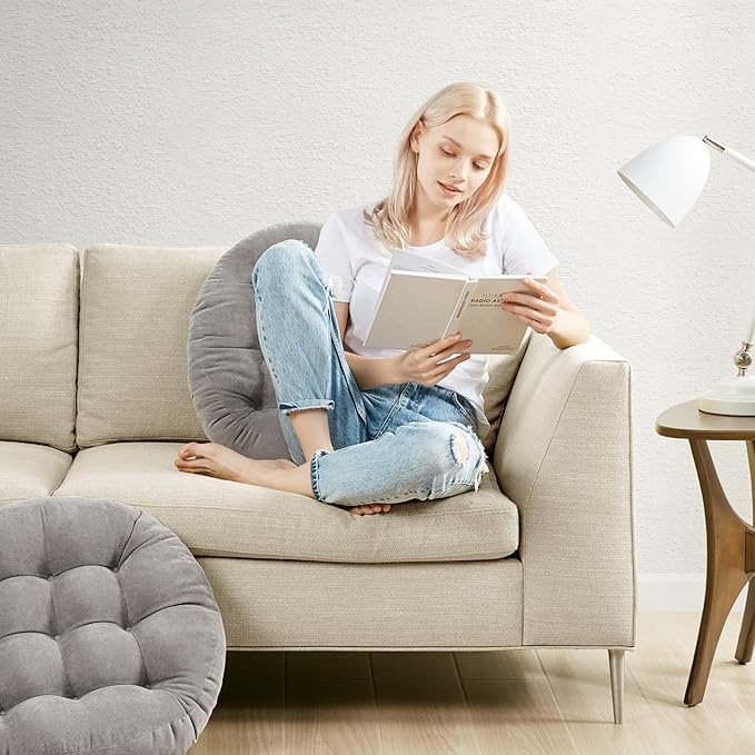 Degrees of Comfort Meditation Floor Pillow, Round Large Pillows Seating for Adults, Tufted Corduroy Cushion for Tatami Living Room, Grey, 22 Inch - Bloomnest