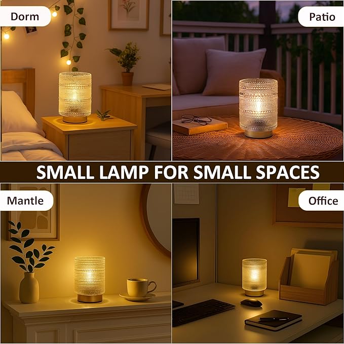 Shelf Decorative Aesthetic Lamp with Timer for Bedside/Coffee Table/Bookshelf Decor,Small Battery Operated Cordless Lamps with Warm Moody Lighting for Dorm/Office/ Patio/Entryway/Cubicle Decor(Clear) - Bloomnest